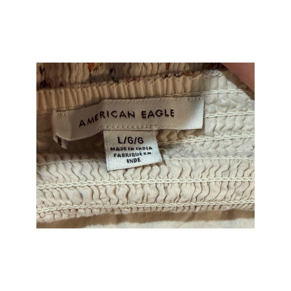 American Eagle Ditsy Floral Lace Trim Tiered Mini Dress Cream Womens Large - Picture 6 of 10